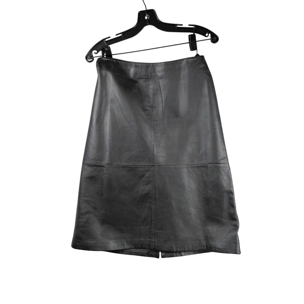 Modern Images Black‎ Genuine Leather A-Line Knee Length Skirt Womens 6 Zip Back